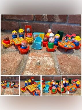 22pc Lot Vintage 70s  Fisher-Price Little People figures and furniture